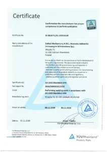 Certificate for HML Nosewicz 9